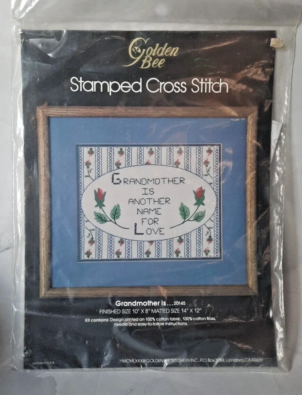 Vintage Golden Bee Stamped Cross Stitch Kit Grandmother Is Another Name For Love
